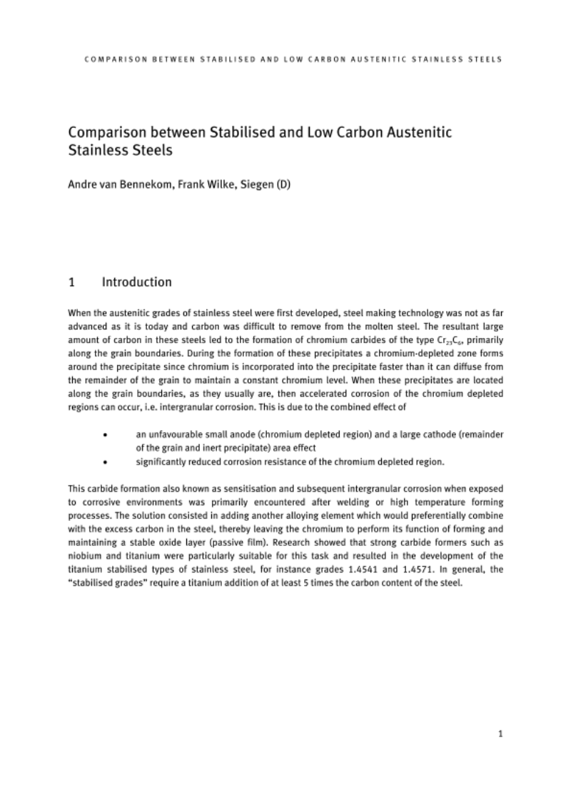 STABILIZED VS. LOW-CARBON: Comparison Between Stabilised and Low-Carbon Austenitic Stainless Steels STABILIZED VS. LOW-CARBON: Comparison Between Stabilised and Low-Carbon Austenitic Stainless Steels