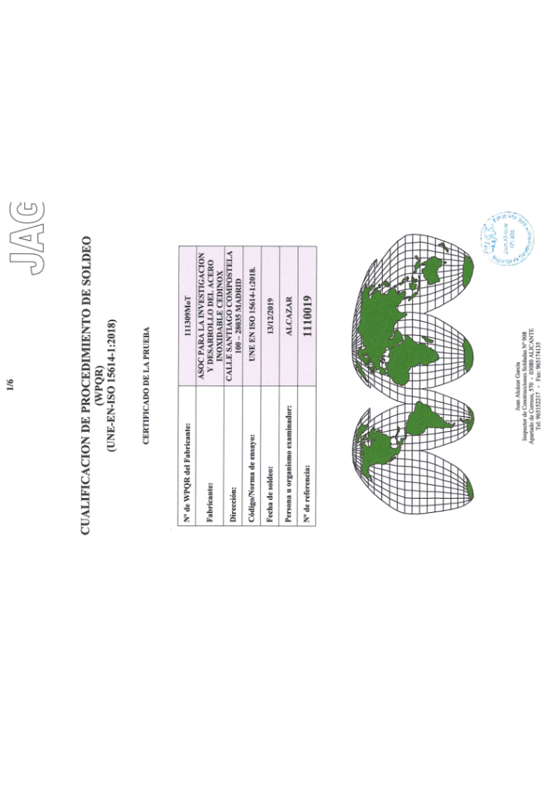 Cualificación de procedimiento de soldeo-WPQR UNE-EN-ISO 15614-1