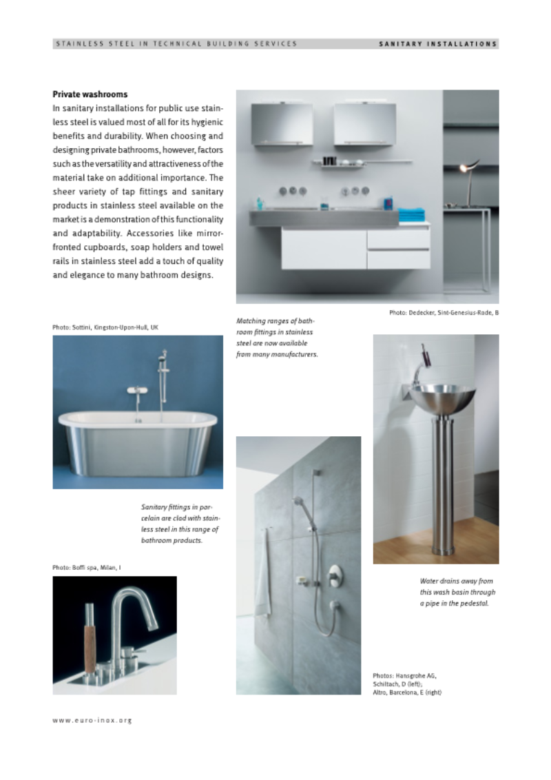 Private washrooms - Sanitary installations