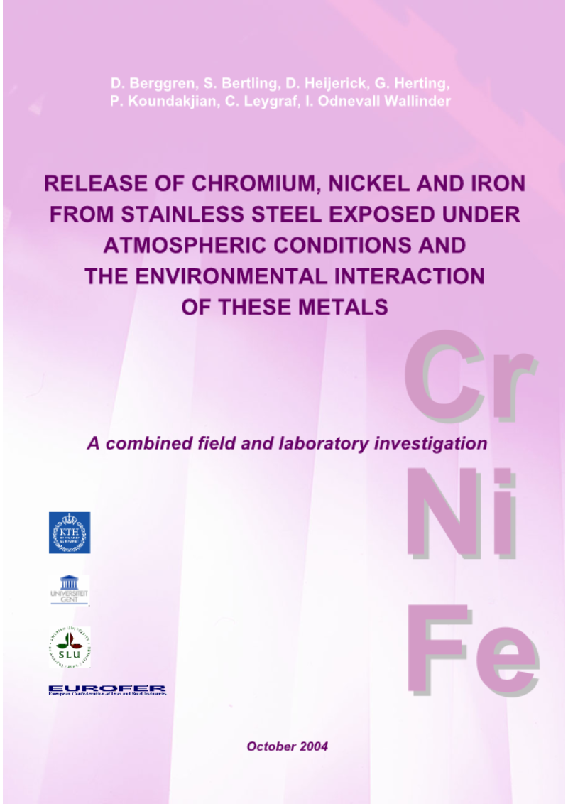 Release of Chromium, Nickel and Iron from Stainless Steel Exposed under Atmospheric Conditions and the Environmental Interaction of these Metals. A Combined Field and Laboratory Investigation.
