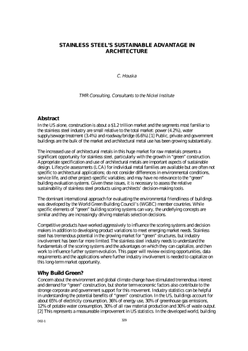 Proceedings of the 6th Stainless Steel Science and Market Conference, 10-13 June 2008, Helsinki. PART 09: CONSTRUCTION