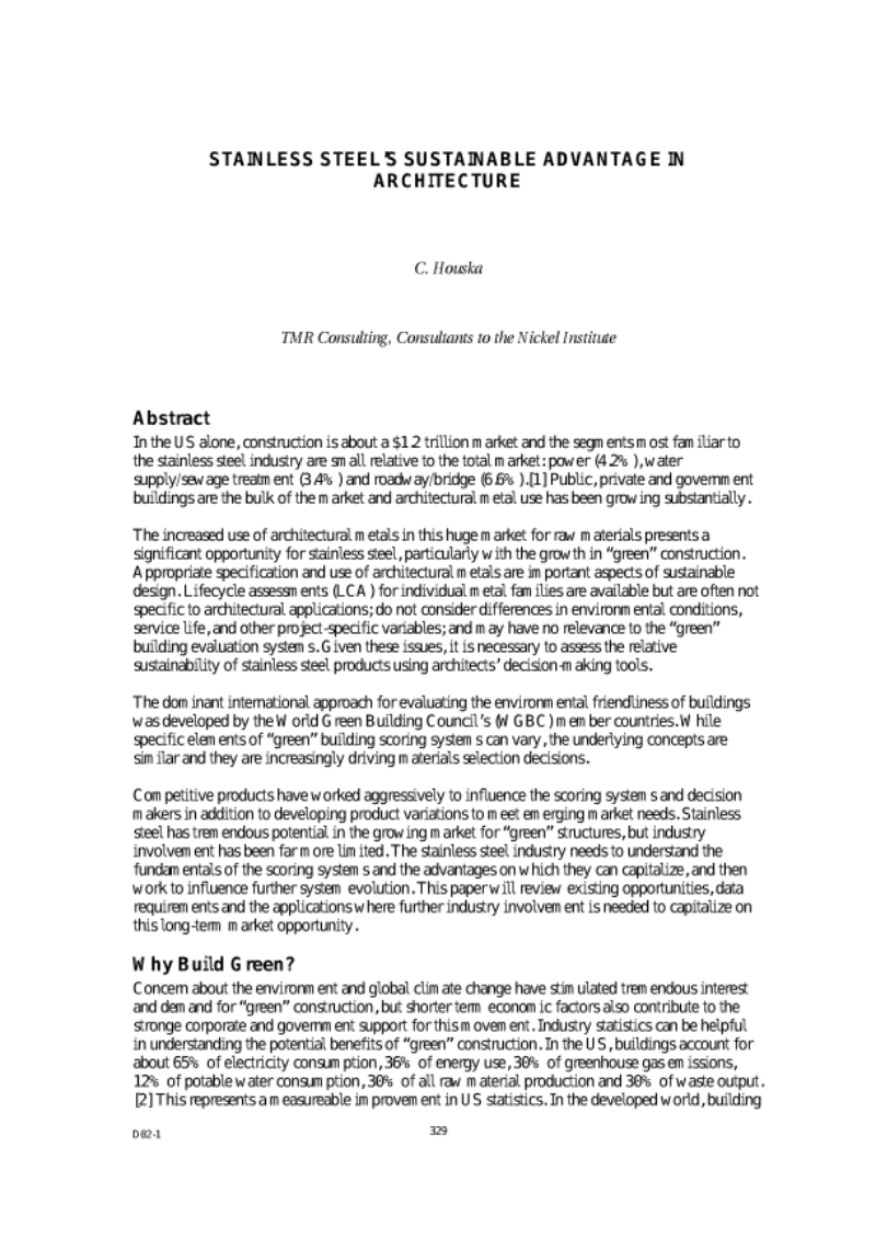 Proceedings of the 6th Stainless Steel Science and Market Conference, 10-13 June 2008, Helsinki. PART 09: CONSTRUCTION Proceedings of the 6th Stainless Steel Science and Market Conference, 10-13 June 2008, Helsinki. PART 09: CONSTRUCTION