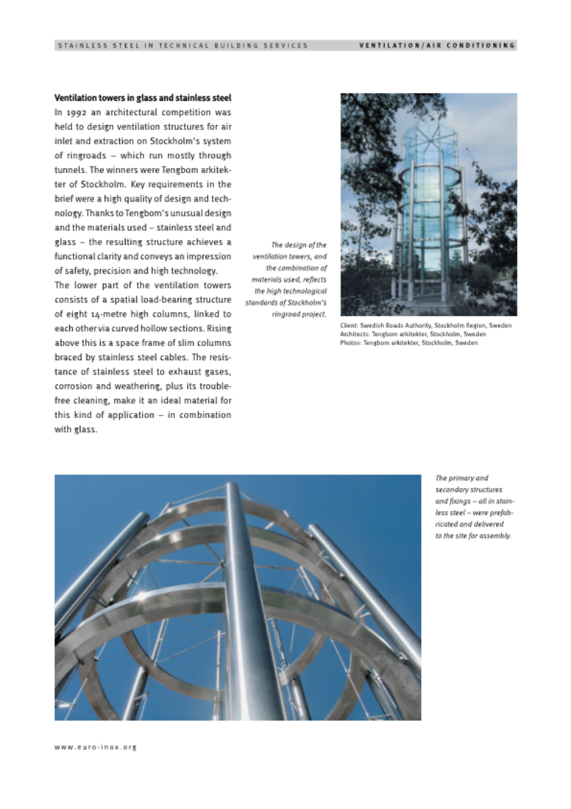 Ventilation towers in glass and stainless steel